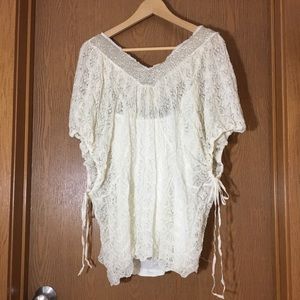 Lace top with removable camisole and beaded detail